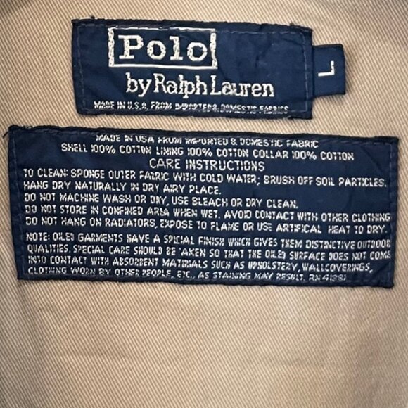 Vintage Polo Ralph Lauren Oilskin Waxed Jacket in Blue and Green Plaid, Size L - Picture 5 of 8